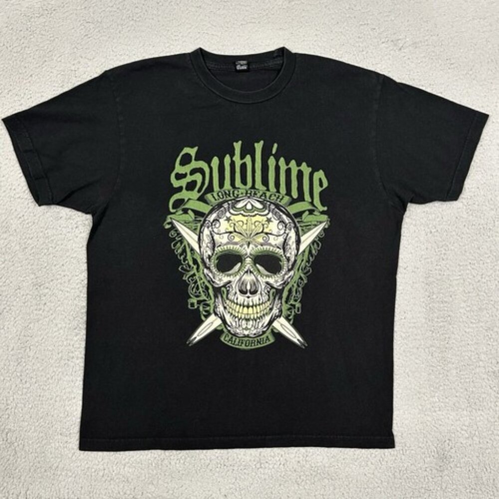 Sublime Long Beach California Skull Black Men's Large T-Shirt - Picture 2 of 3